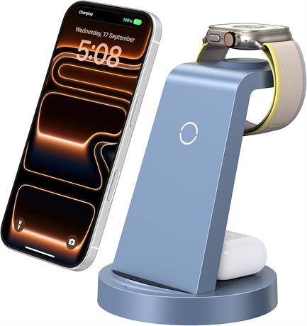 Station de charge 3 en 1 pour iPhone et Apple Watch, AirPods (Bleu)