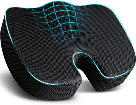 EcoNour Seat Cushion for Pressure Relief, Sciatica, Coccyx Foam Black