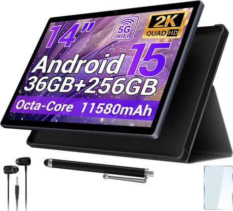 2025 14" Android Tablet with Stylus, 2K Display, MT6769, GPS, Gray