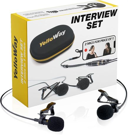Dual Lavalier Microphone Pack - 2 Interview Lapel Mics for Podcast