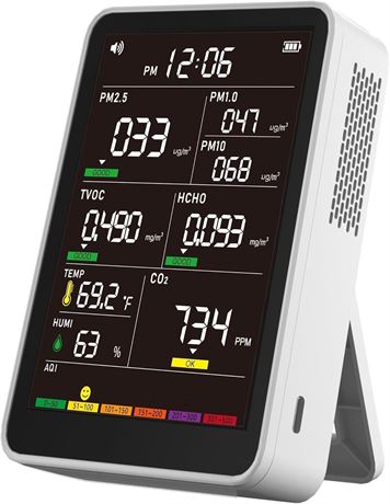 Indoor Air Quality Monitor with AQI Alerts, Detector for Home & Car