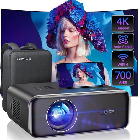 WiMiUS P62 Projecteur 1080p WiFi 6 BT 5.2 Keystone 6D auto zoom 50% noir
