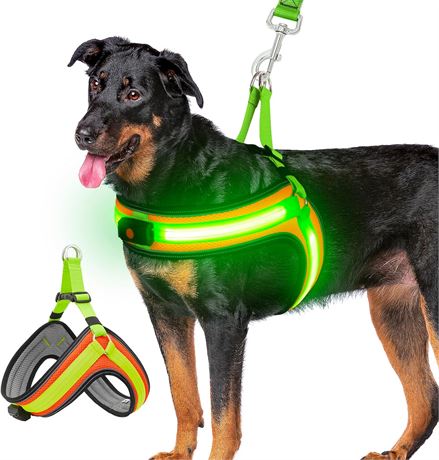 Rechargeable LED Dog Harness Adjustable Light-Up Night Walking Vest