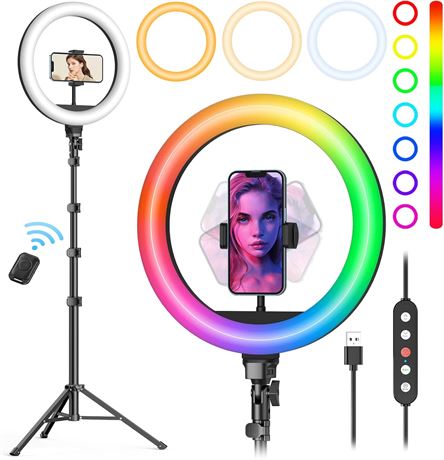 Weilisi 10" Ring Light with Stand, 72" Tall Tripod, 38 Modes, Dimmable LED