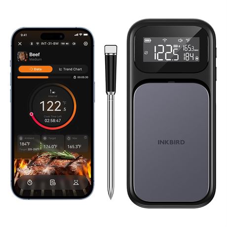 INKBIRD Wireless Bluetooth Meat Thermometer, WiFi, 5 Sensors, Screen