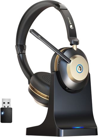 Bluetooth Headset with Mic, BT5.3, USB Dongle, 50H Playtime, Noise Mic