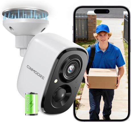 CINMOORE 2.5K Wireless Outdoor Security Camera, Battery Powered