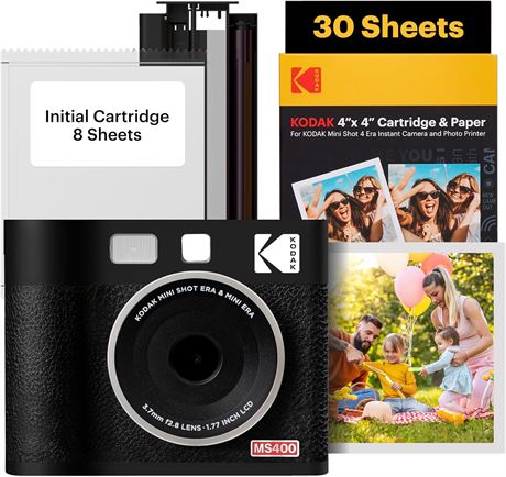 KODAK Mini Shot 4ERA 4PASS 2-in-1 Instant Camera & Printer 4x4 68 Sheets Black