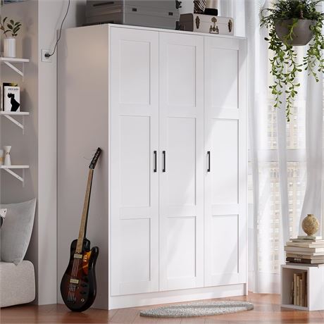 Fenghua Lizhi 3-Door Wooden Wardrobe Closet Armoire, White Storage Cabinet