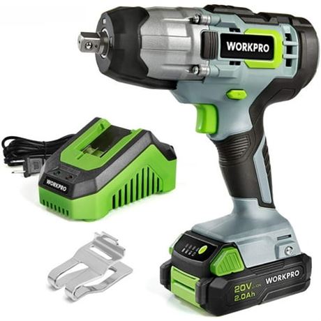 WORKPRO 20V Cordless Impact Wrench, 1/2", 320 Ft-Lb, Battery & Charger