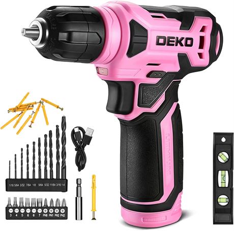 DEKOPRO Perceuse sans fil 8 V, mandrin sans cl  0,95 cm, LED, USB-C, rose