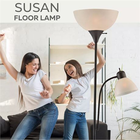 Susan Black Floor Lamp with White Cone Shade Modern Home Lighting