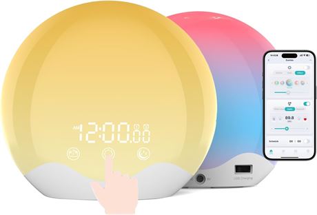 Smart Sunrise Alarm Clock & Sound Machine, No App Signup, Dual-Sided Light