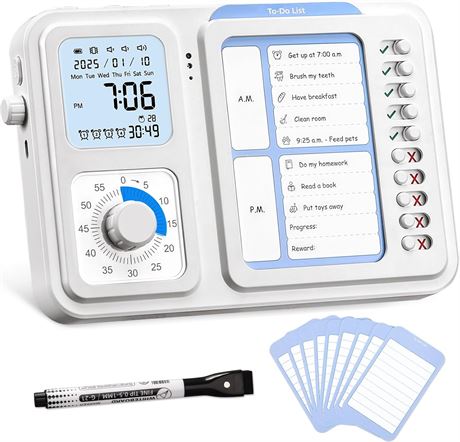3-in-1 Visual Timer & ADHD Tool for Kids & Adults, Task Timer with Chore Chart