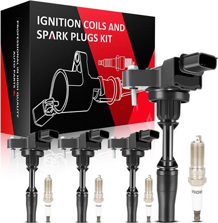 SCITOO 4 Ignition Coils with 4 Iridium Spark Plugs for Chevy 2.0L-2.5L