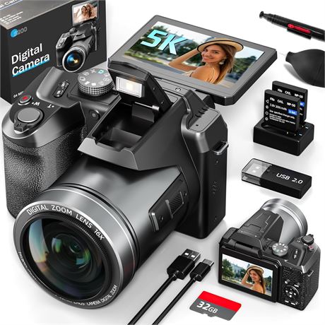 Appareil photo num rique 64 MP, vlogging 5K, 16x, anti-secousses, WiFi, app