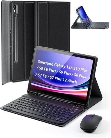 Samsung Galaxy Tab 12.4in Keyboard Case with S Pen Holder, Mouse - Black