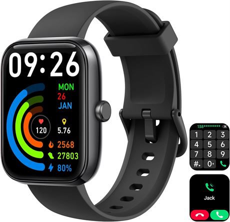 Smartwatch with Bluetooth Call, Alexa, HR & Sleep, 1.83" Dial, 100+ Modes
