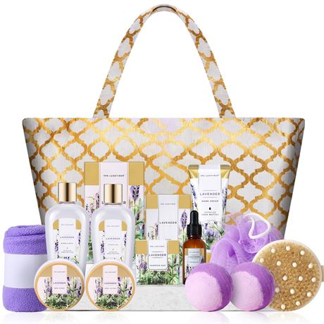 Spa Luxetique Lavender Bath Gift Basket 15-Piece Set for Women