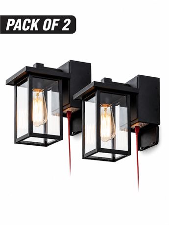 Porch Lights with GFCI Outlet, Black Outdoor Wall Mount Light Fixture