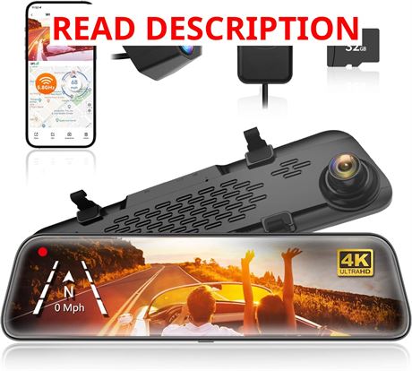 WOLFBOX G840S 12" 4K Mirror Dash Cam Front Rear GPS 5.8GHz WiFi Smart Display