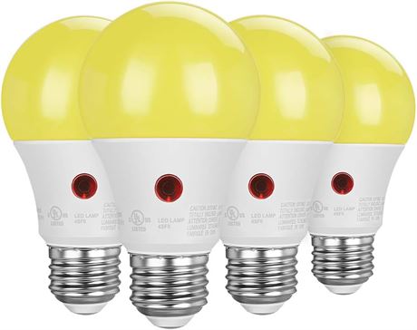 DEWENWILS 4-Pack Dusk to Dawn Yellow LED Bulbs 9W 600LM E26 Amber Light Outdoor