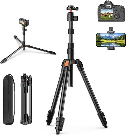 XXZU 71" Camera Tripod with 360  Ball Head, Phone Holder, DSLR Stand