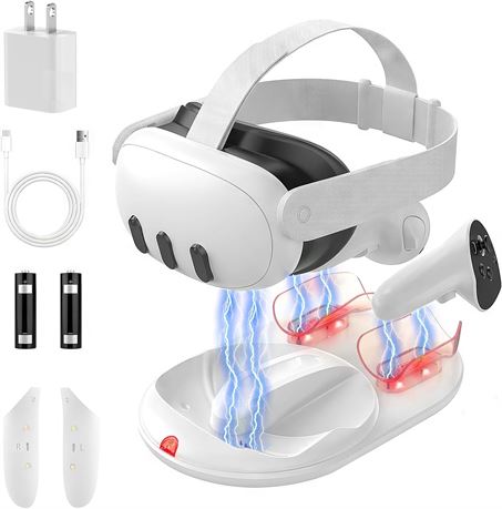 GEEKERA Charging Dock for Meta Quest 3 - Fast RGB Dock, 2 Batteries