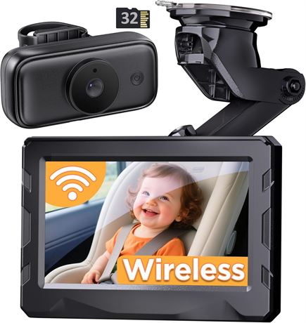 Caméra Bébé Voiture Sans WiFi 40h Batterie Vision Nocturne 1080P