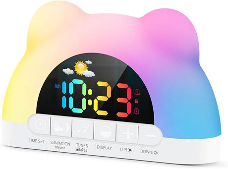 Azyh Alarm Clock for Kids with 11 RGB Night Light, Ok to Wake, Dual Alarms
