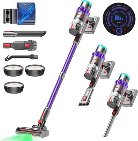 Cordless Vacuum Cleaner 550W, 48kPa, 60-Min Runtime, Display, Anti-Tangle Brush
