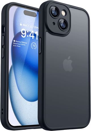 CANSHN iPhone 15 Case 6.1" Shockproof, Full Camera Protection - Black