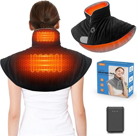 Cordless Neck & Back Heating Pad Battery Pack, USB, 3 Heat Settings, 2 Timers
