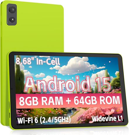 Android 15 Tablet 8.7-Inch, 8GB RAM/64GB ROM | RK3562 | HD In-Cell | Green