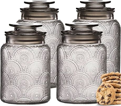 4pc Vintage Glass Canister Set with Airtight Lids for Kitchen Storage