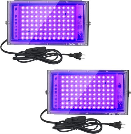 100W UV Black Lights, 2-Pack, IP65, Glow Party