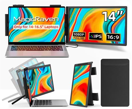14" Portable Laptop Screen Extender, FHD 1080P HDMI/Type-C Dual Display Monitor