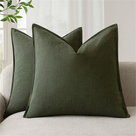 Foindtower Pack of 2 Linen Throw Pillow Covers 22x22 Dark Olive Green