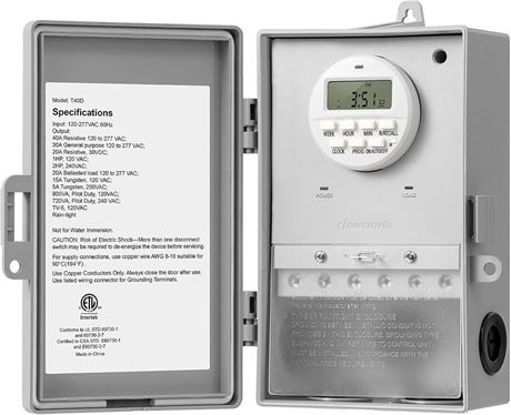 DEWENWILS Pool Pump Timer, 2HP 40A, 120-277 VAC, 7-Day 20 On/Off, Gray