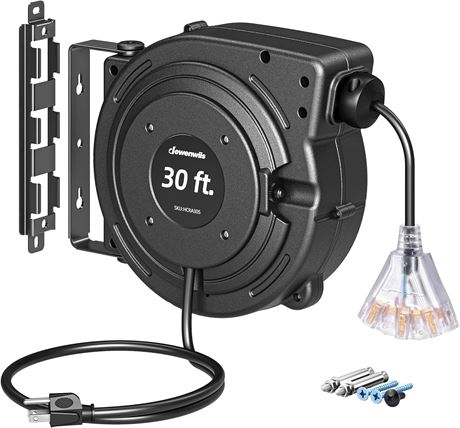 DEWENWILS 30ft Retractable Extension Cord Reel, 16/3C, Triple Outlets