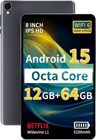 Tablette Topsand Android 15 8" 12Go/64Go WiFi6 BT5.4