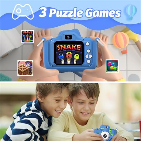Mgaolo appareil photo jouet enfant 3-12 ans, vidéo HD, carte 32Go, bleu