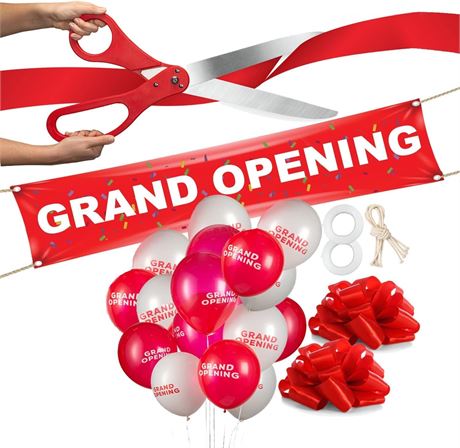 Ribbon Cutting Ceremony Kit with 25" Giant Scissors and Red Satin Ribbon
