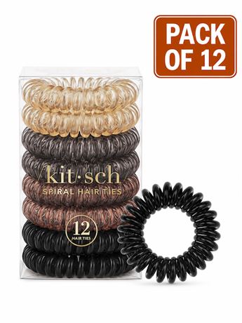 Kitsch Spiral Hair Ties, Coiled Phone Cord Hair Ties, Brown Brunette, 8 ct