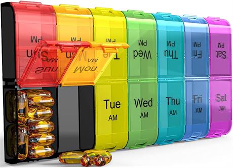 Colorwing XL Weekly Pill Organizer 7-Day AM PM Large Vitamin Container Dispenser