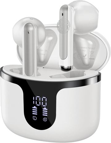 Wireless Earbuds Bluetooth 5.3, 40Hrs, ENC Mics 4, IPX7, USB-C, Silver