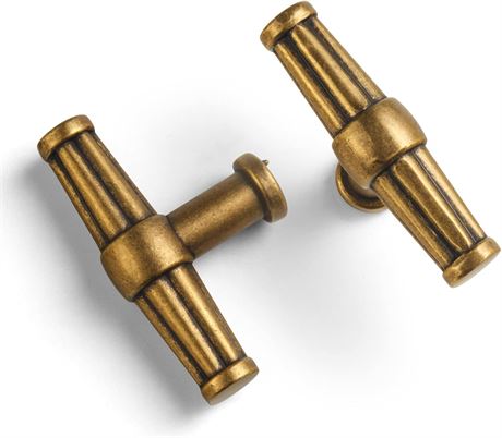 Vintage Brass Cabinet T-Bar Pull Handles 6 Pack