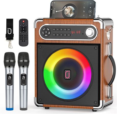 JYX machine karaoké 2 micros sans fil haut-parleur LED Bluetooth