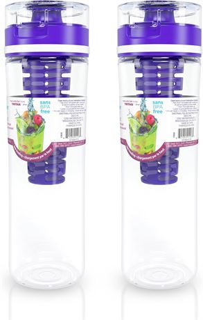 2-Pack 28oz Fruit Infuser Water Bottles, Leakproof, Flip-Top, Purple