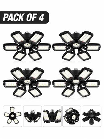 LED Garage Lights 2 Pack, 18000LM 180W Deformable Shop Light, 6+1 Panels
